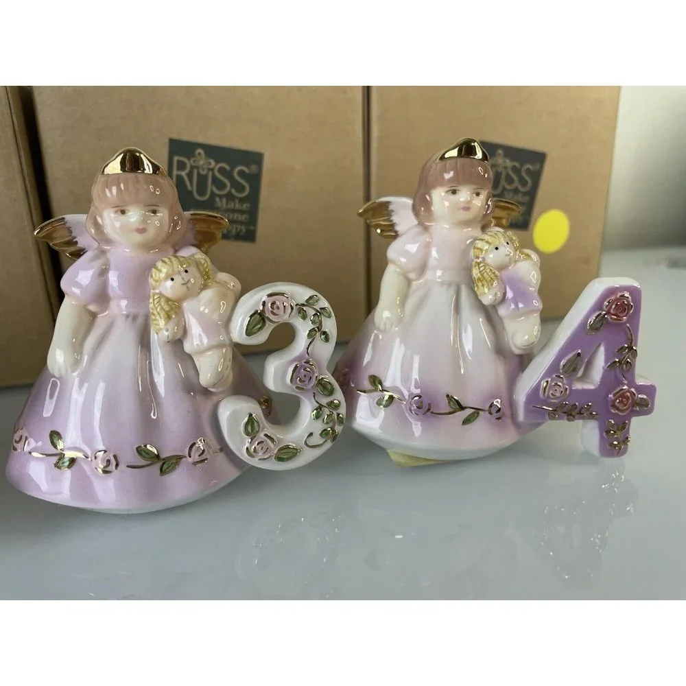 Lot of 4, Russ Berrie Just for You Birthday Angel Cake Topper Gift Age 1 2 3 & 4